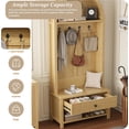 thumbnail image 5 of LSKTGA 70.86-inch Entryway Hall Tree, Farmhouse-Style Wooden Coat Rack Freestanding, Entryway Organizer with Four Hooks, Standing Shoe Rack With  for Hallways, Foyers, and Living Rooms, Natural, 5 of 8
