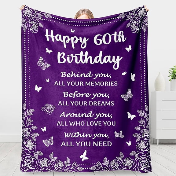 60th Birthday Gifts for Women Blanket 60’’x50’’, Best Gifts for 60 Year Old Women, Happy 1965 60th Birthday Gifts for Her/Wife/Mom/Grandma/Friends, Turning 60 Birthday Gift Throw Blanket