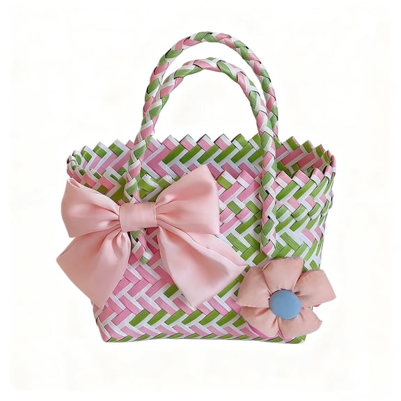 DUAIU 5-Pack Woven Gift Bags with Handles (6.3x4x6 Inch) - Lightweight Knitted Favor Bags for Baby Shower,Birthday, Wedding & Christmas,Reusable Green Party Favors Bulk