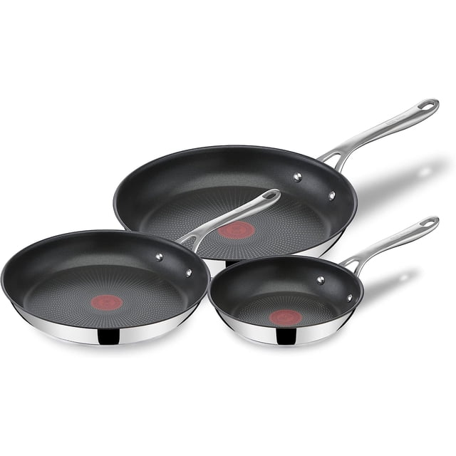 Jamie Oliver by T-fal Cooks Direct, Stainless Steel Non-Stick Frying Pan 3 Pcs Set (20/24/28cm) (8/9/11 Inches) with Induction