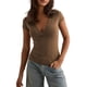 thumbnail image 2 of Camiseta de Mujer con Escote en V Profundo, Color Liso, Corta, Ajustada, para y Verano. Marrón Oscuro M, 2 of 10