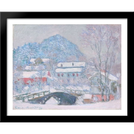 Norway, Sandviken Village in the Snow 34x28 Large Black Wood Framed Print Art by Claude Monet