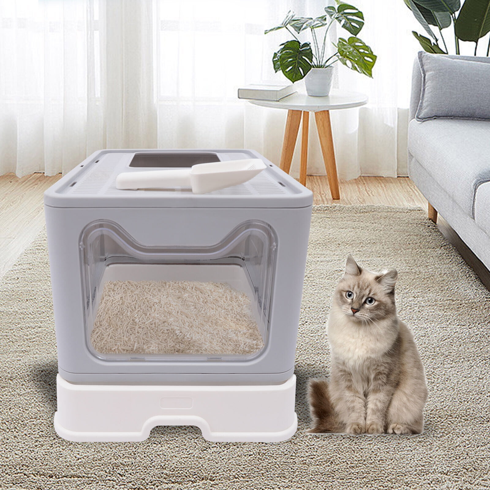 Miumaeov Cat Litter Box Foldable SemiEnclosed Design Cat Litter Box