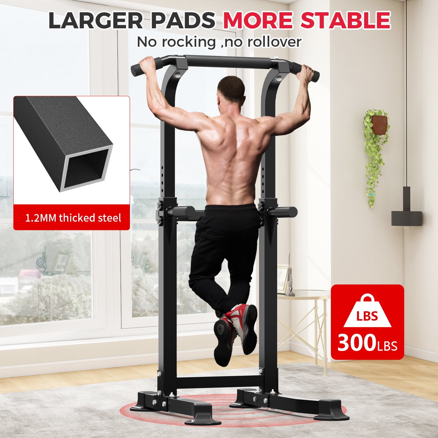 Wesfital Power Tower Pull Up Bar, Pull Up Bar Station Workout Dip Station Height Adjustable Strength Training Equipment 330lbs Weight Capacity, Black