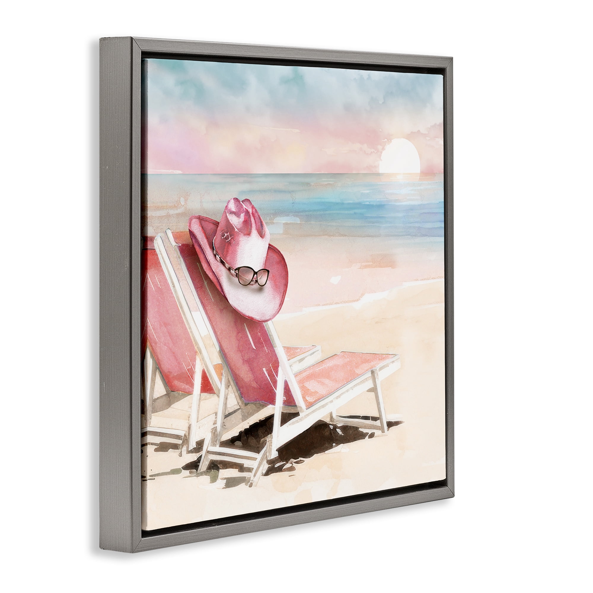 Stupell Industries Blush Pink Beach Chairs Gray Framed Floater Canvas Wall Art, design by Paul Mathenia