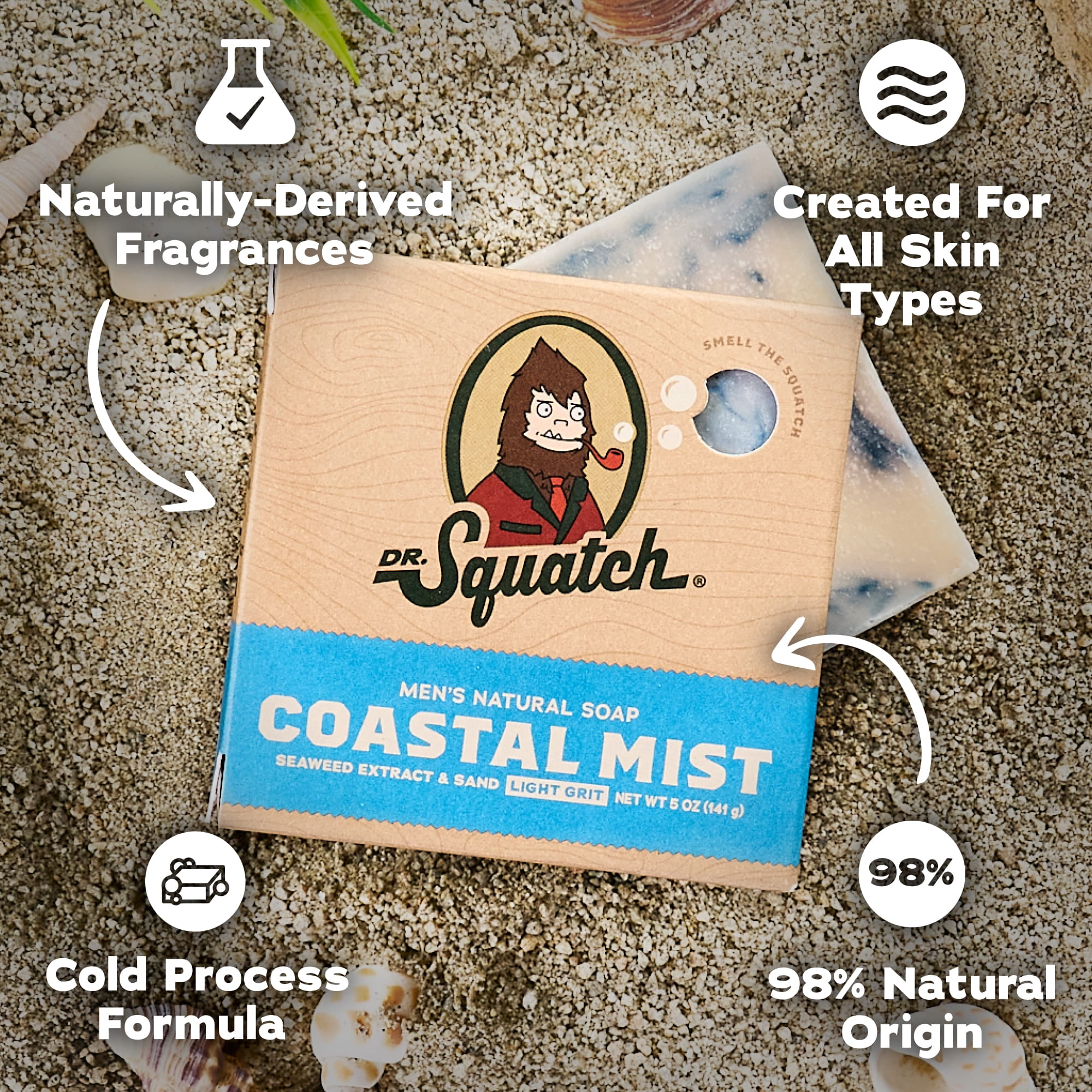 Dr. Squatch Men's Soap, Natural Bar Soap for Men, Cold Process, Gifts for Men, Fresh Falls, Coastal Mist, Rainforest Rapids, 5 oz, 3-Pack
