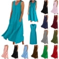 thumbnail image 1 of BiZtdJrK Robe Débardeur Bohème pour Femmes Été Sans Manches en Lin Robe de Plage Unie Col Ras du Cou Plissée Décontractée Robes d'Été avec Poches, Rouge, P, 1 of 8