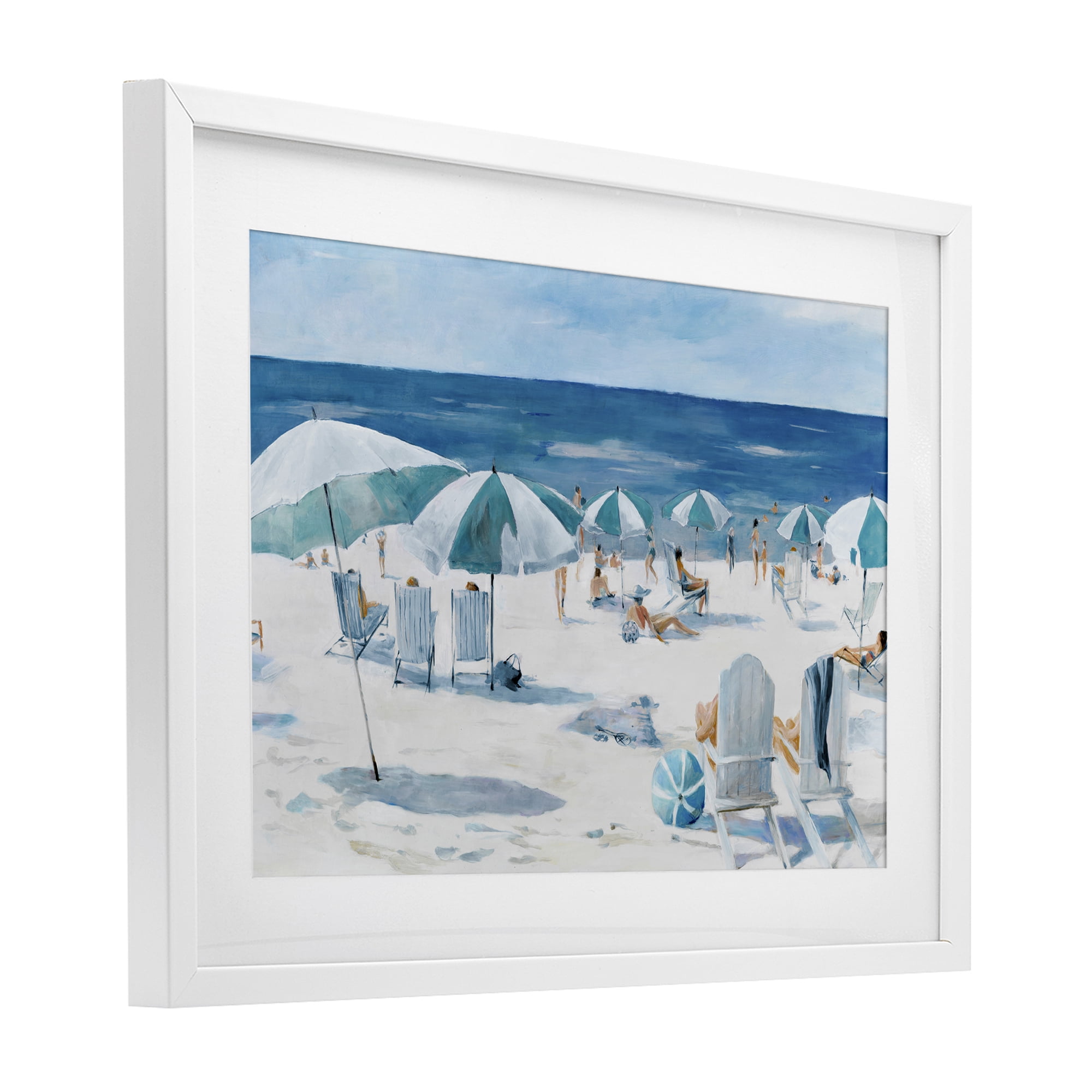Stupell Industries Umbrella Beach Coastal Scene White Framed Print Under Glass, design by Lorenzo Collective