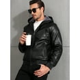 thumbnail image 7 of MANSDOUR Men's Faux Leather Jacket Winter Warm Fleece Lined Motorcycle Bomber Jacket with Hood Brown L, 7 of 7