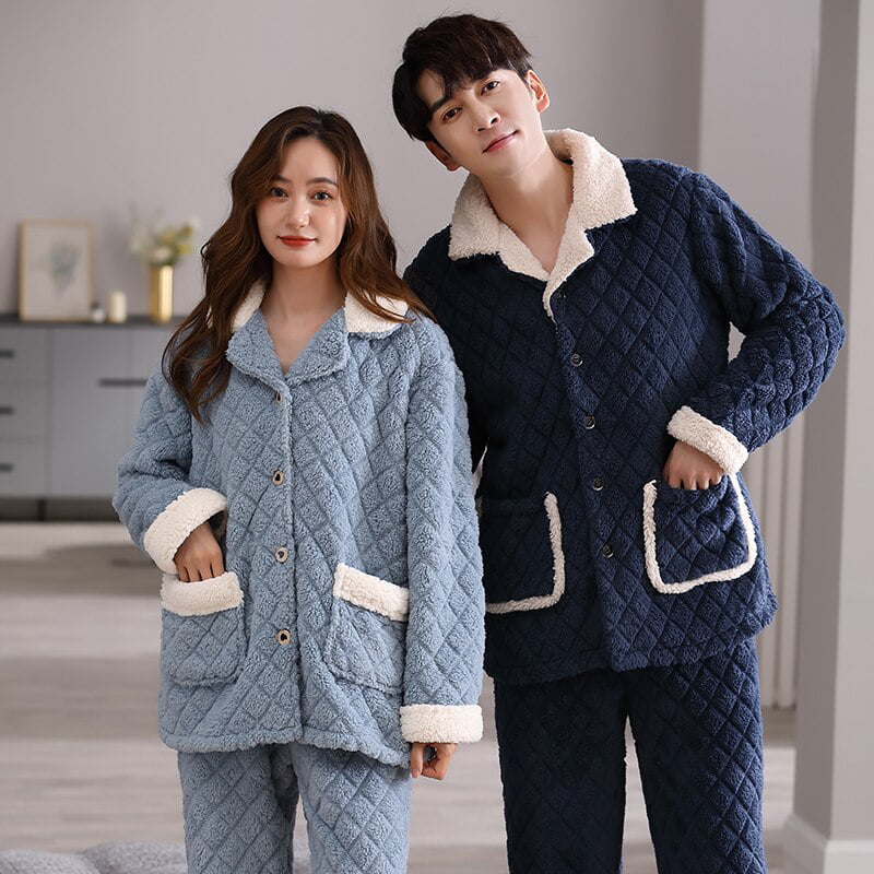 QWZNDZGR Pajamas For Couples Silk Satin Luxurious Sleepwear Long  Button-Down Pyjamas Home Suit Pijama Women Men Loungewear Plus Size Pjs