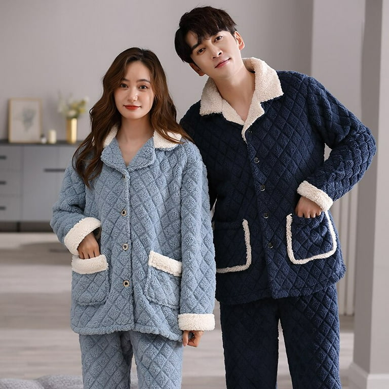 QWZNDZGR Winter Men Sleepwear Cotton Pijama Round Neck Pajama Sets Long  Sleeve Sleep Clothes Male 2 Pieces Sets Home Suits Pyjamas Men's