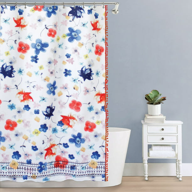Splash Home Vita Polyester Fabric Shower Curtain With Pompom's, 70