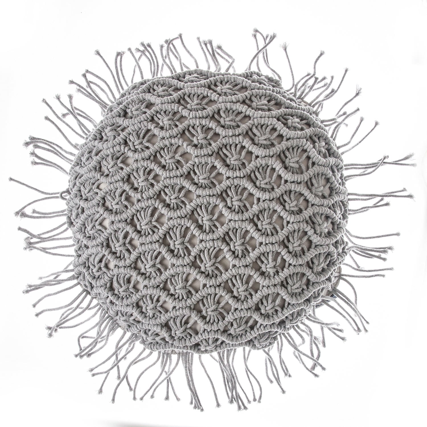 Phantoscope 100% Cotton Handmade Crochet Woven Boho with Tassels Series Half Covered Throw Pillow, 18" x 18", White, 1 Pack