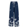 thumbnail image 6 of WTOBBY Women's Printed Wide Leg Pants with Floral High Waist Drawstring Loose Casual Trousers and Functional Pockets for Everyday Fashion ,Navy S, 6 of 6