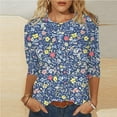 thumbnail image 2 of VBTAPA Spring Summer 3/4 Sleeve Shirts for Women Plus Size Crewneck T-shirt Fashion Casual Crewneck Floral Tops Multicolor S, 2 of 6