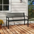thumbnail image 2 of Costway 50" Outdoor Garden Bench with Geometric Lattice Backrest Armrests and Slatted Seat Black, 2 of 10