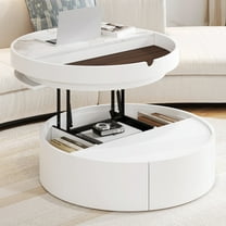 TesNus Round Lift Top Coffee Table 29.5", White MDF Coffee Table with Hidden Storage and Drawer for Living Room