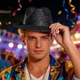 thumbnail image 2 of XIAOCHA Glitter Sprinkled Surface Cowboy Hat for Men Solid Wide Brim Theme Western Hat Stage Party Western Cowboy Hat,Black, 2 of 5