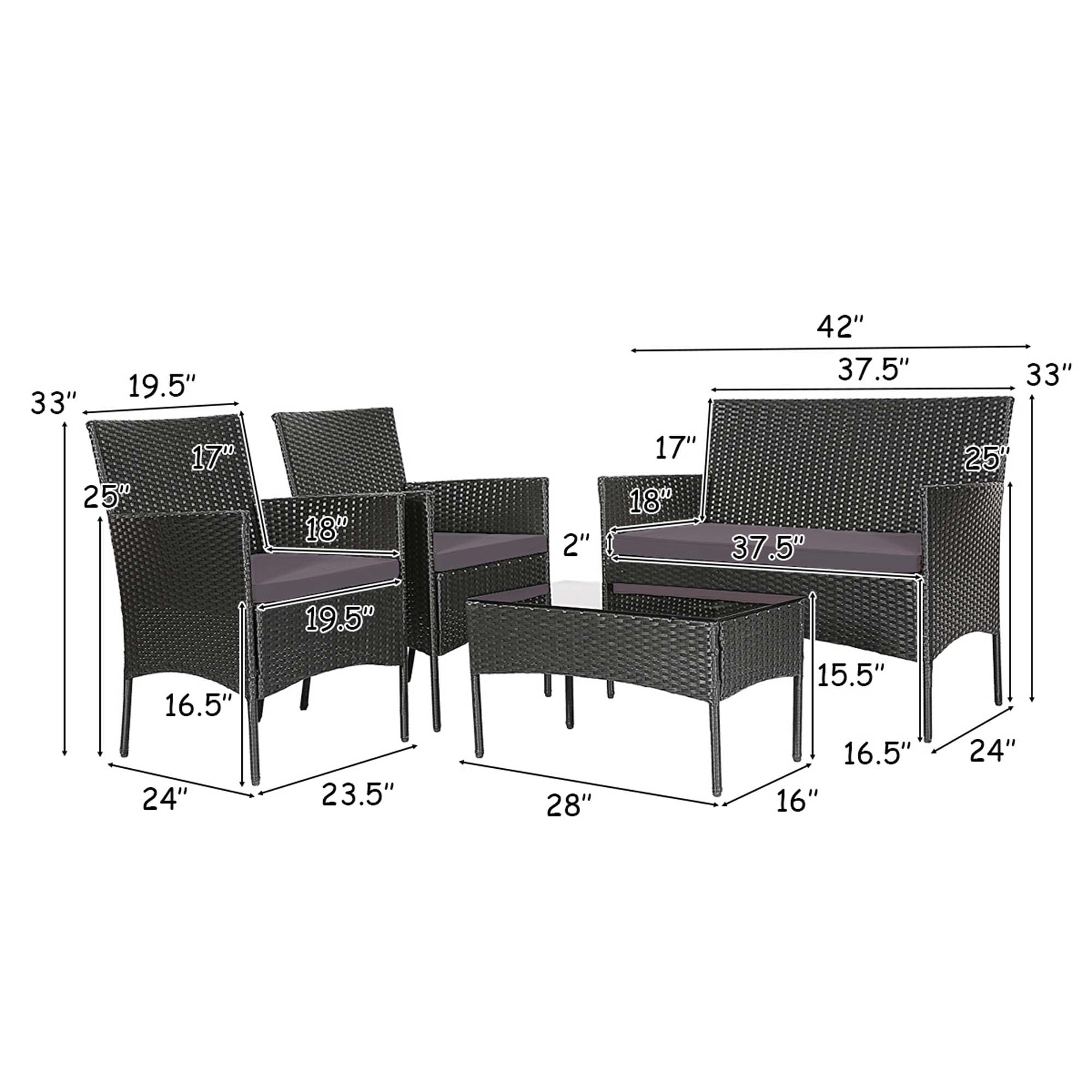Costway 8PCS Patio Rattan Furniture Set Cushioned Sofa Coffee Table Backyard Grey