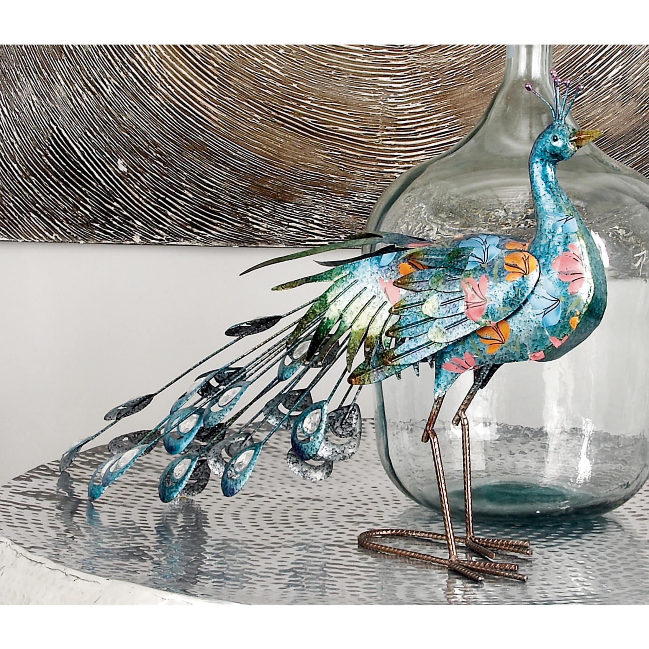 DecMode 20" Indoor Outdoor Peacock Garden Sculpture with Crystal Accents
