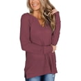 thumbnail image 3 of Túnica de punto de gofre de manga larga para mujer, camisetas casuales con cuello en V, jerséis de ajuste holgado Xemadio WMZY-696-8, 3 of 6