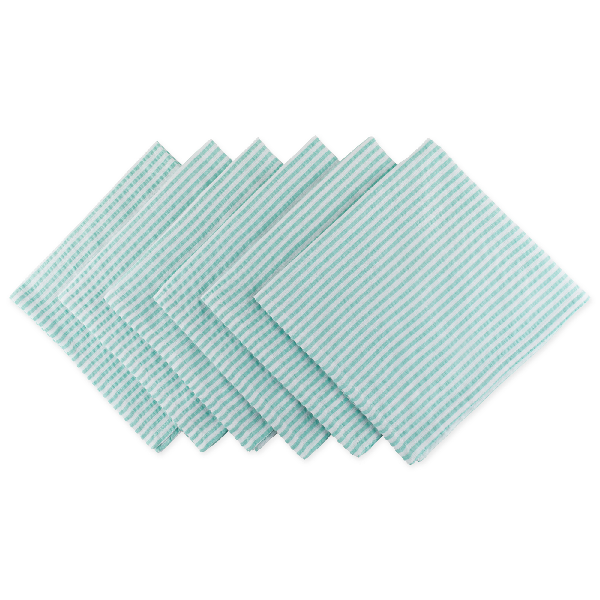 Set of 6 Aqua Green and White Seersucker Striped Square Napkins 20