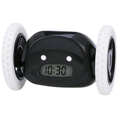 REGALWOVEN Multi-Functional Scrolling Alarm Clock with Wheeled Design for Teens and Heavy Sleepers Black 5.3L x 3.5W x 3.5H