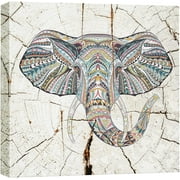 Wall26 Square Canvas Wall Art - Tribal Elephant Wood Effect Canvas - Giclee Print Gallery Wrap Modern Home Decor Ready to Hang - 24x24 inches
