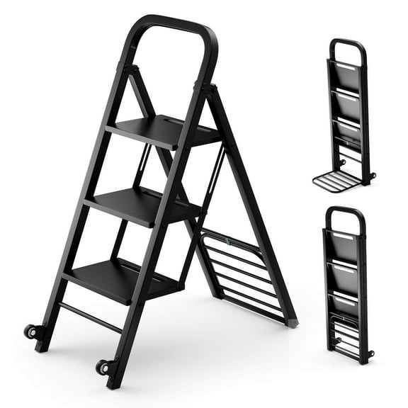 YJETYH 2-in-1 Ladder Hand Truck, Metal & Rubber Material, 440lbs Ladder / 550lbs Cart Capacity, Foldable Storage for Home/Warehouse/Garage (Black)
