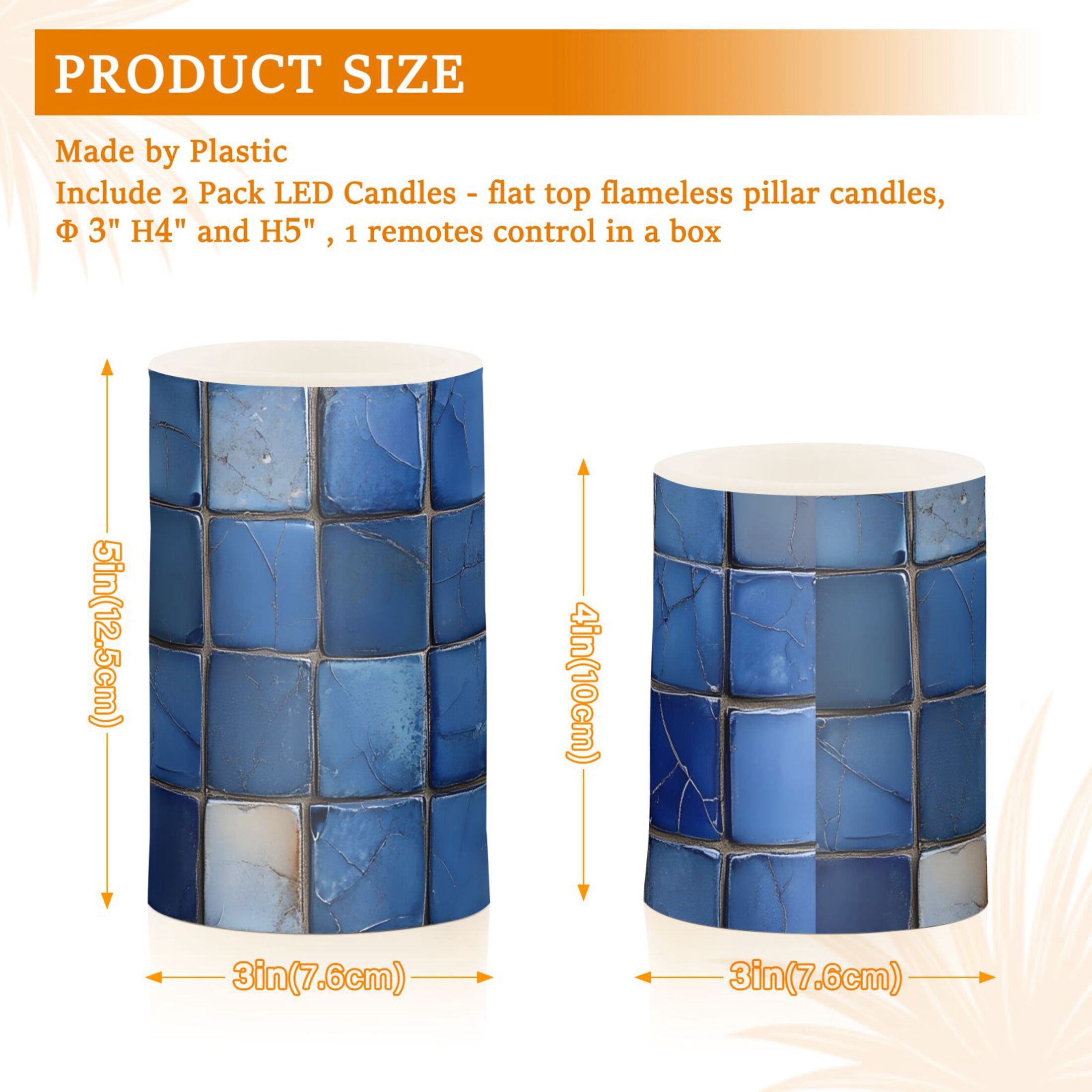 Dark Blue Square Flickering Flameless Candles Battery Operated with Remote Timer LED Pillar Candles Set of 2