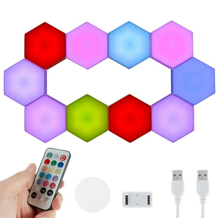 

Pluokvzr 10Pcs Hexagon Honeycomb Light Color Charging DIY LED Wall Lamp USB Powered RGB Light