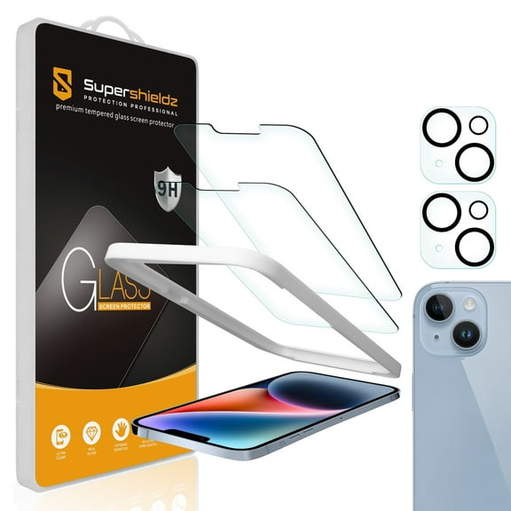 (2 Pack) Supershieldz Designed for iPhone 14 Plus (6.7 inch)   Camera Lens Tempered Glass Screen Protector with (Easy Installation Tray), Anti Scratch, Bubble Free