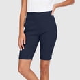 thumbnail image 2 of Women's Soft Solid Elastic Waist Casual Short Pants, Comfy Travel Shorts with Functional Pockets, Lightweight Polyester Blend for Walking, Running Errands, Sightseeing, | TruBelle,Navy M, 2 of 7