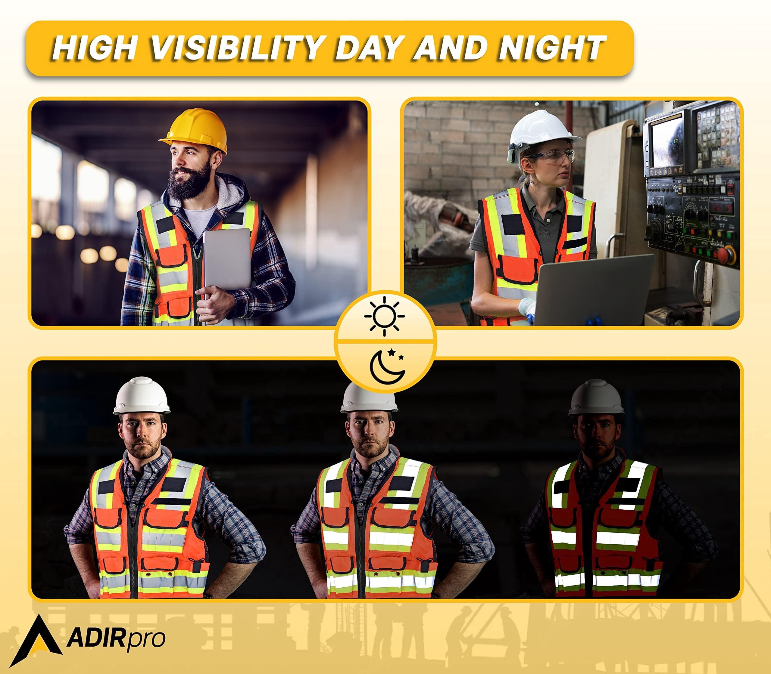 AdirPro Surveyor Safety Vest with Pockets - High visibility Reflective Construction Vest for Men - Class 2 Heavy Duty Vest ANSI Complaint for Contractors and Surveyors (Orange, 3XL)