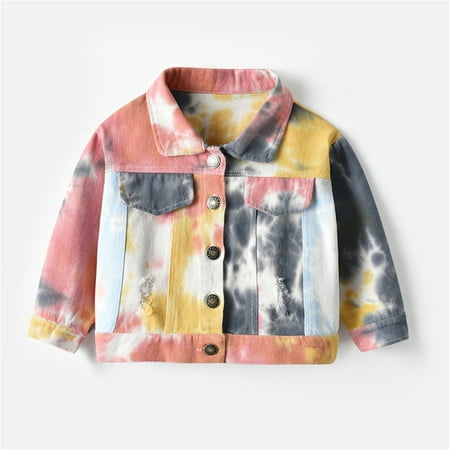

Toddler Kids Little Girls Boys Denim Jean Spring Fall Tie-dye Jacket Button Coat Outwear Tops Outwear 1-6Y Brown 4-5 Years