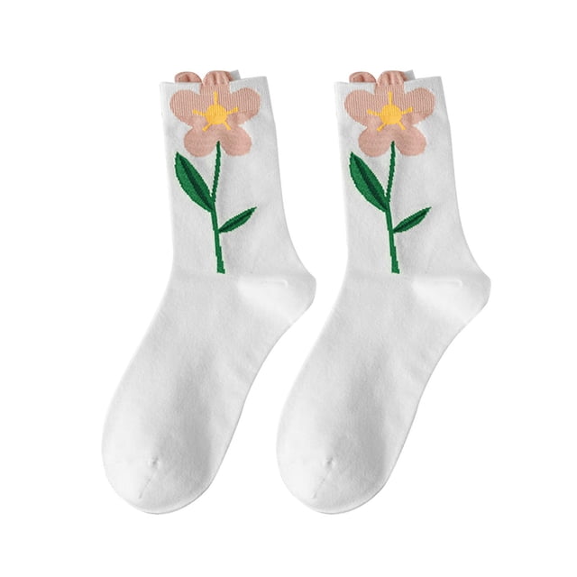 1 par de calcetines tobilleros para mujer, elásticos, transpirables, florales, decorativos, suaves Blanco Zulema calcetines de dibujos animados para mujer