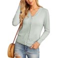 thumbnail image 3 of EASYBRA Women V Neck Button Down Cardigan Long Sleeve Ribbed Knit Slim Fit Sweater, 3 of 6