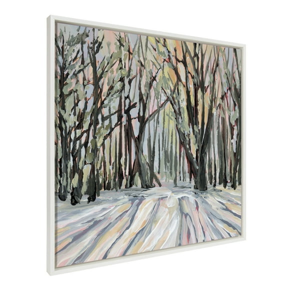 Kate and Laurel Sylvie Vermont Framed Canvas Wall Art by Emily Kenney, 30x30 White, Abstract Brushstrokes Nature Art for Wall