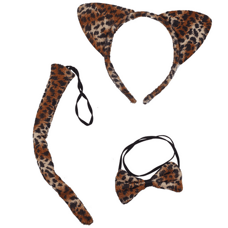 Lux Accessories Halloween Cat Kitty Costume Leopard Fabric Ears Bow Tie