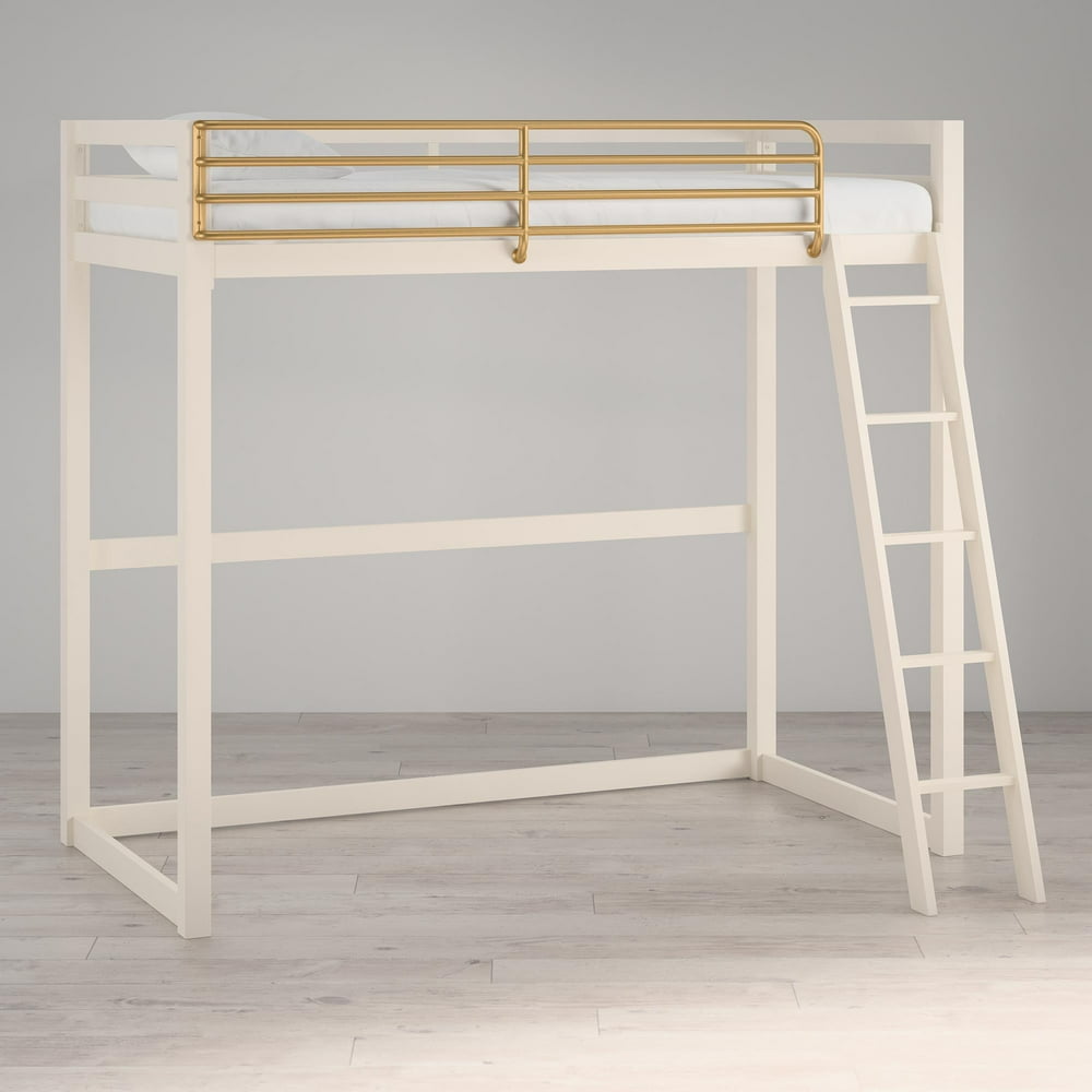 Little Seeds Monarch Hill Haven Twin Metal Loft Bed, White & Gold Bars