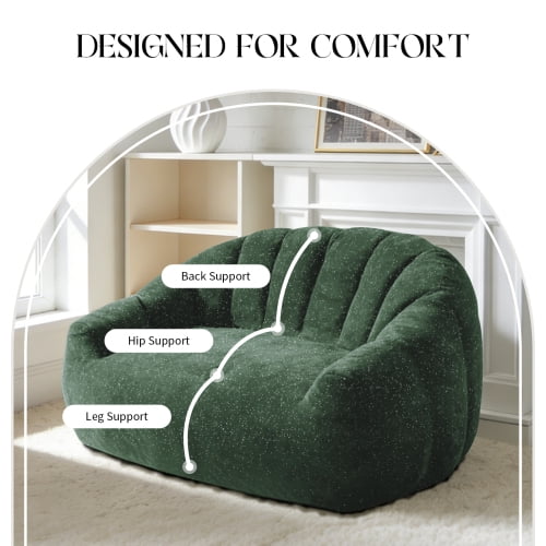 Bear Paw Sofa, Oversized Bean Bag Chair with Armrest, Shiny Silver Thread Faux Fur Plush, Filler Included, Ergonomic Comfy Seating for Living Room, Bedroom & Lounge, Green