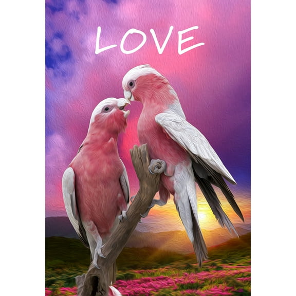 America Forever Flags Double Sided House Flag - Pink Lovebirds - 28 x 40 Inches, Happy Valentine's Day Love Hearts House Flag, Seasonal Yard Outdoor Holiday Decorative Flag