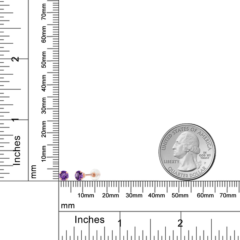 Gem Stone King 10K Rose Gold Purple Amethyst Stud Earrings for Women Men Gemstone Birthstone 0.48 Ct 4MM