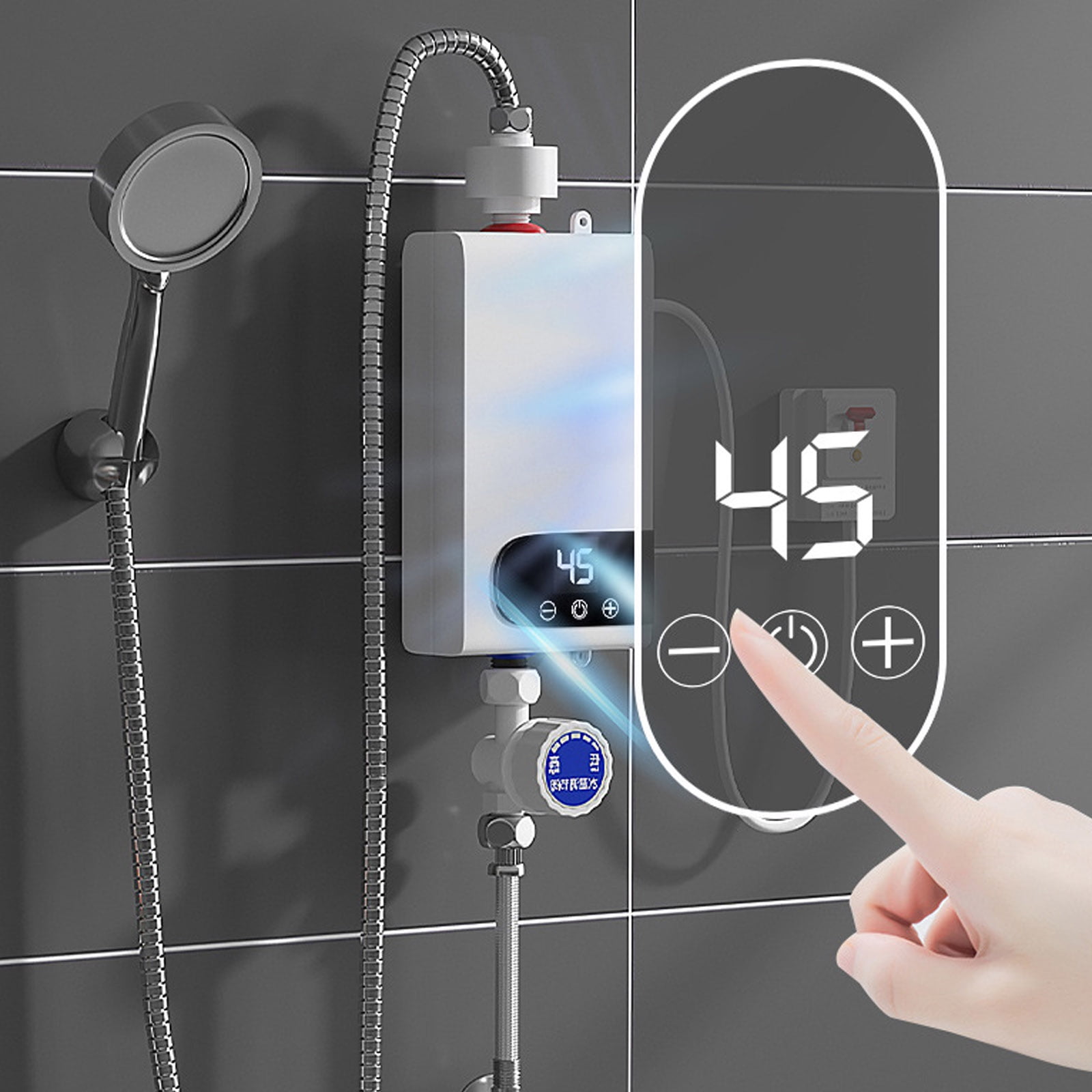 Electric Tankless Water Heater Shower Head Set, Instant Hot Water Heater With LCD Display, Bath Instant Hot Faucet Kitchen Bathroom Heating Thermostat,White,3500W ,110V