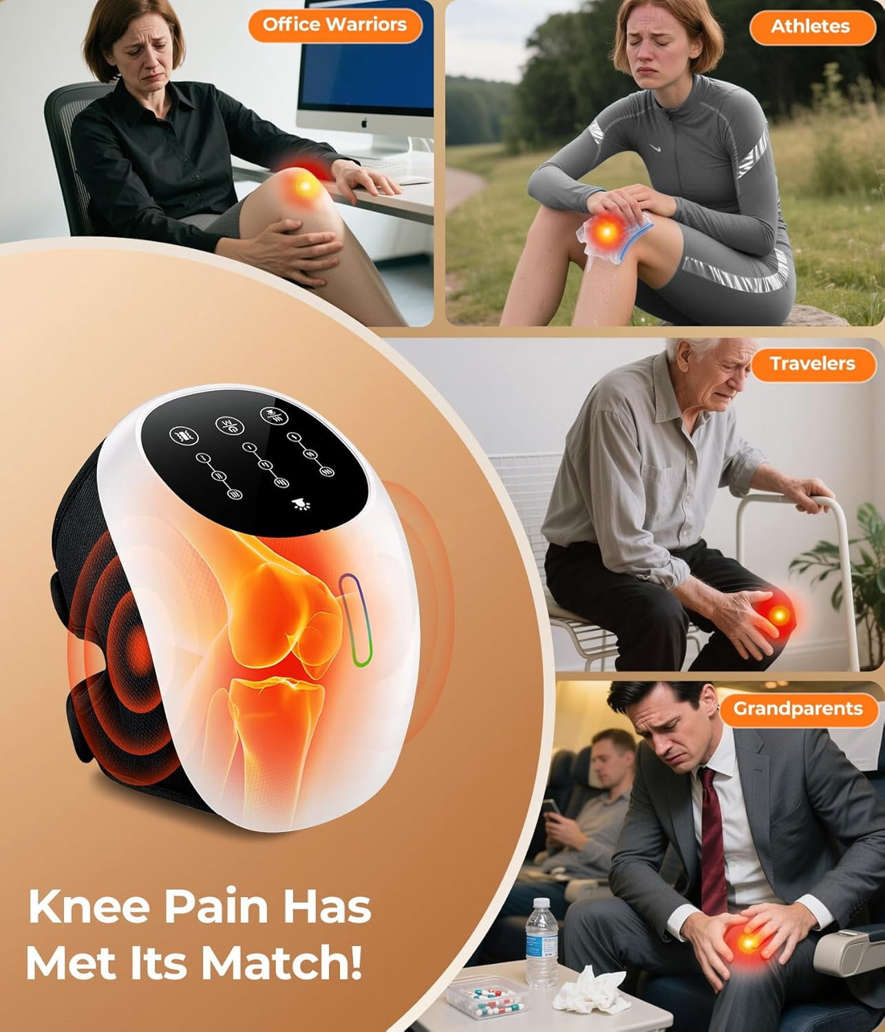 360° Comfort Knee Wrap with Soothing Heat, Kneading Massage, and Red Light