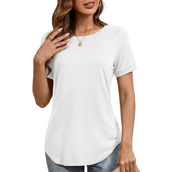 JYLFC Womens Shirts Summer Crew Neck Raglan Shirt Basic Short Sleeve Loose Fit Casual Tops, White L