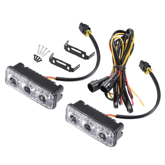 Car Daytime Running Light Bar White Amber Switchback Turn Signal 3-LED Light Aluminum Black (Set of 2)