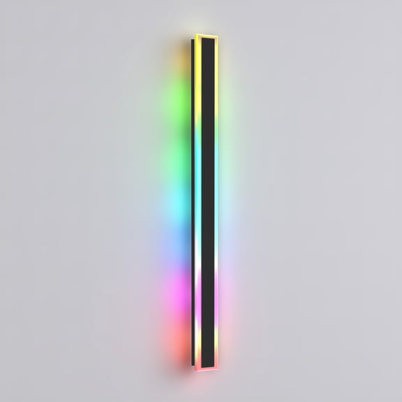 YANSUN 35.4 in 1-Light Black Modern Integrated RGB LED Outdoor Wall Light, Waterproof Porch Lantern Sconce for Garden