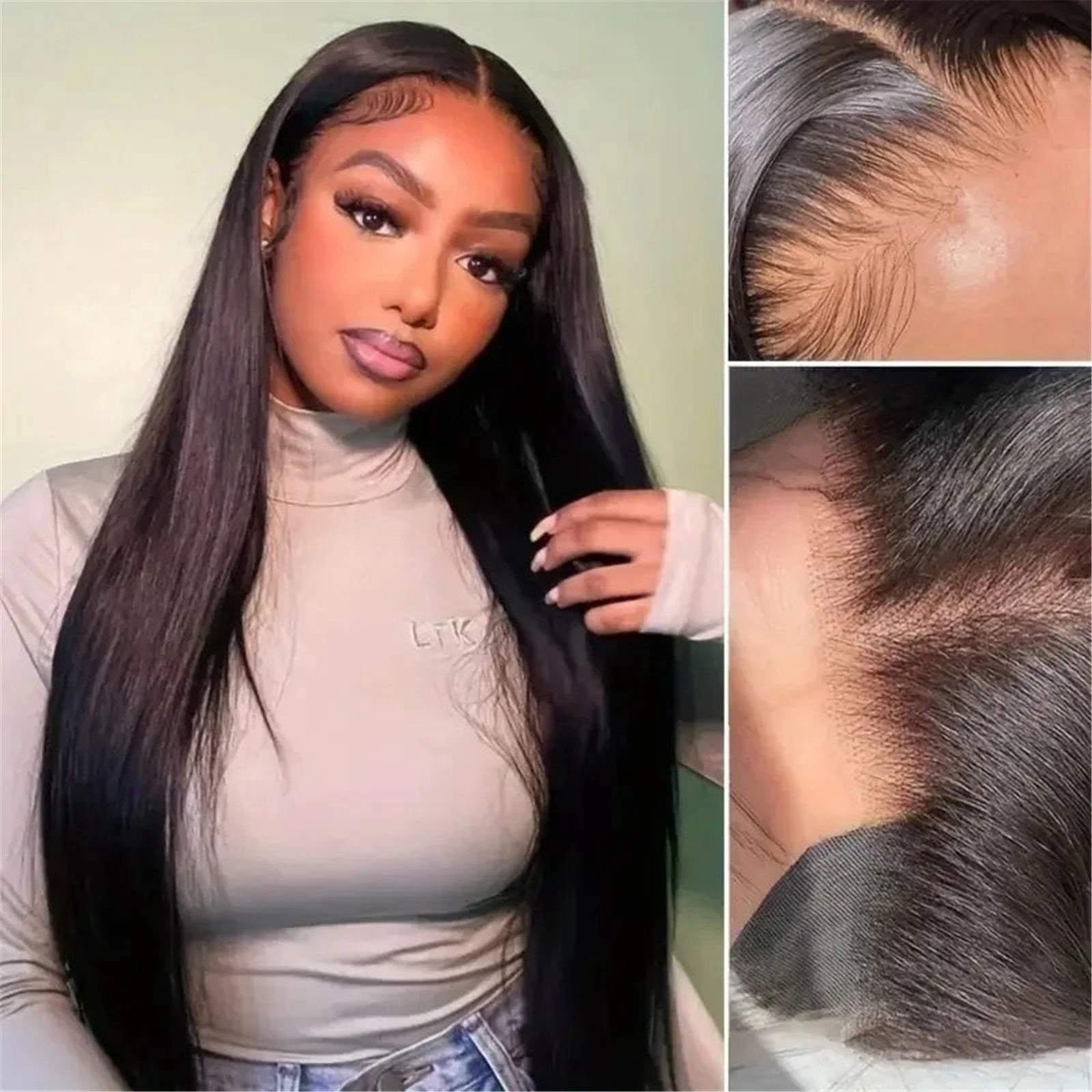 13x6 Hd Transparent  Lace Frontal Wig Straight Human Hair Wigs Natural Black 220 Density Pre plucked