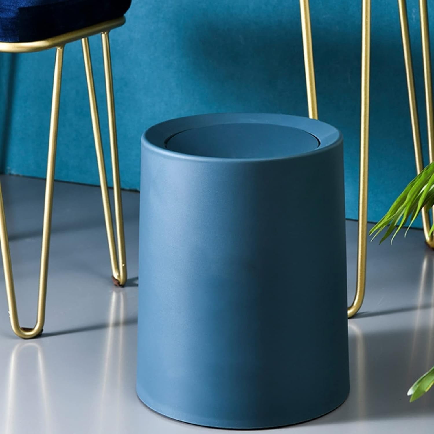 Swing Lid Round Trash Can for Kitchen & Bathroom, Open Top Wastebasket, Double-Layer Plastic Garbage Bin for Home, Office, Rv, Dorm, No-Lid Design for Easy Toss, , 1 Round Trash Can with Swing Lid